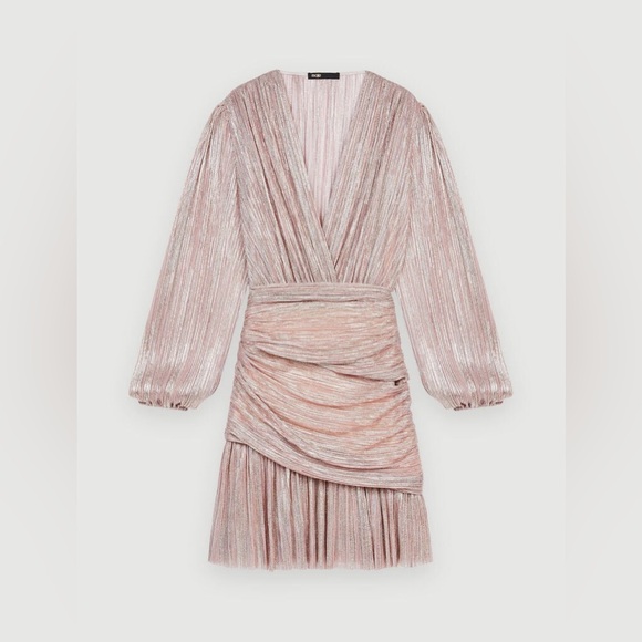 Maje Pink Pleated metallic fibre dress - Picture 9 of 9
